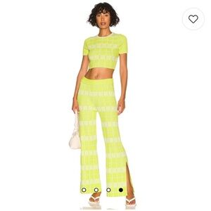 Solid & Striped The Logan Knit Wide Leg Pants and Matching Cara Crop Top in Pear